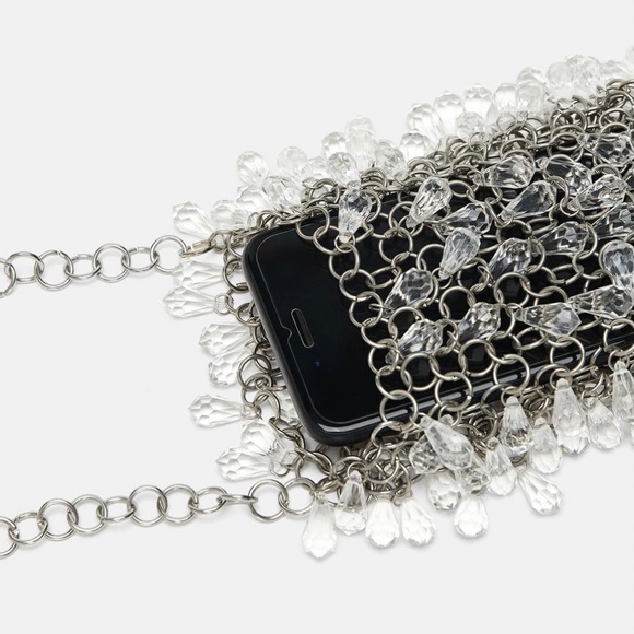 ZARA BNWT Mini Crystal Gemstone Embellished Crossbody Chain Bag - Picture 4 of 10